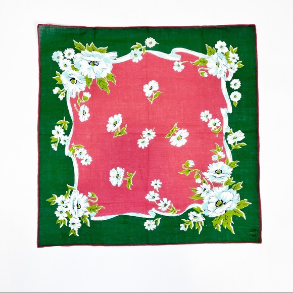 Glamour Girl Hand Rolled Green, peach, blue and white handkerchief Scarf VTG - Picture 5 of 5